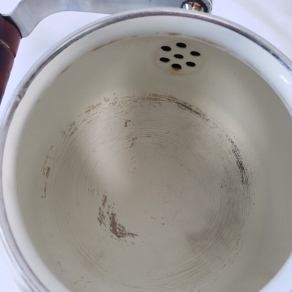 Hall Enamelware Autumn Leaf Teapot Jewel Tea Pot Enamel Metal Kettle Round Wood - Picture 10 of 16